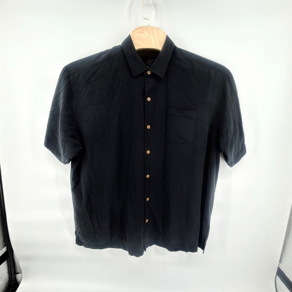 Tommy Bahama‎ Nice Legs Silk Camp Shirt XXL Black Wine Pinup Embroidered Button